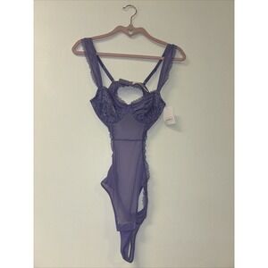 peek a boo lingerie Women's Sz Xs Purple Body Suit Super Stretch Bodycon Auden